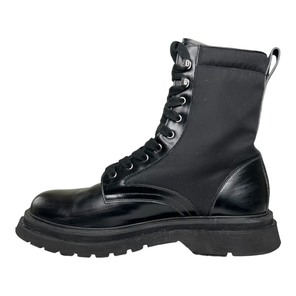 Prada Brushed Rois Leather and Nylon Lug Sole Combat Boots - Picture 6 of 12